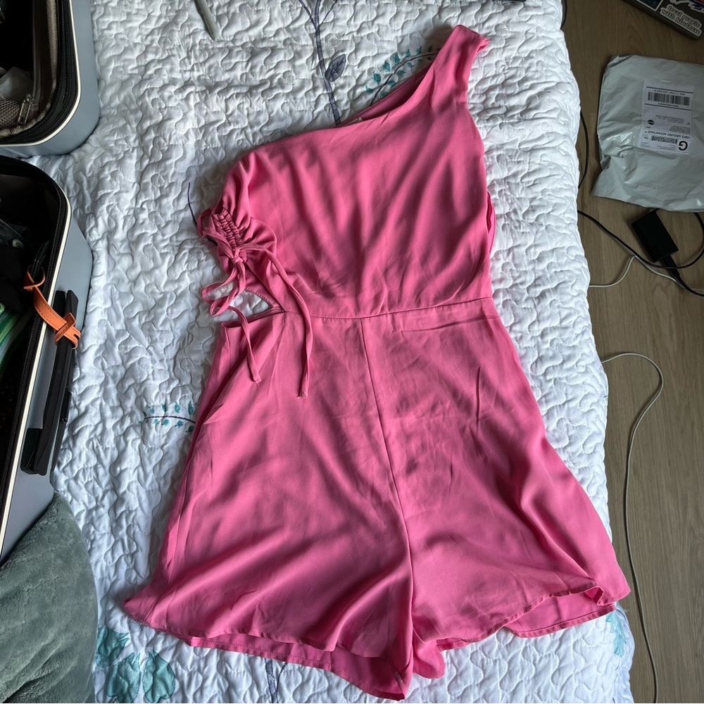 Dry Goods pink cutout one shoulder romper